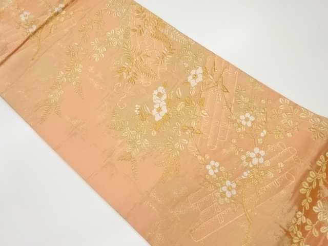 JAPANESE KIMONO / VINTAGE FUKURO OBI / SILK / WOVEN FLORAL RAFT